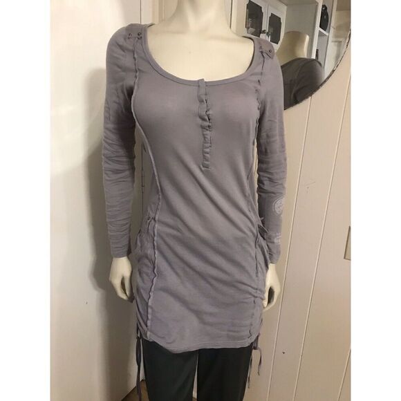 Anama Lightweight Womens Small Gray Ruched Sides Tunic Dress Graphics Peace Sign - Picture 1 of 7